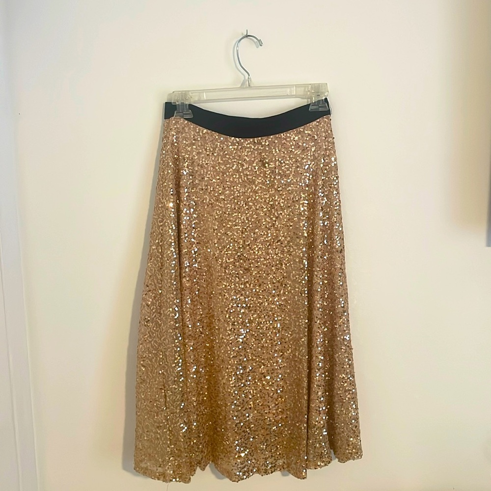 Windsor high waisted rose gold sequence skirt.